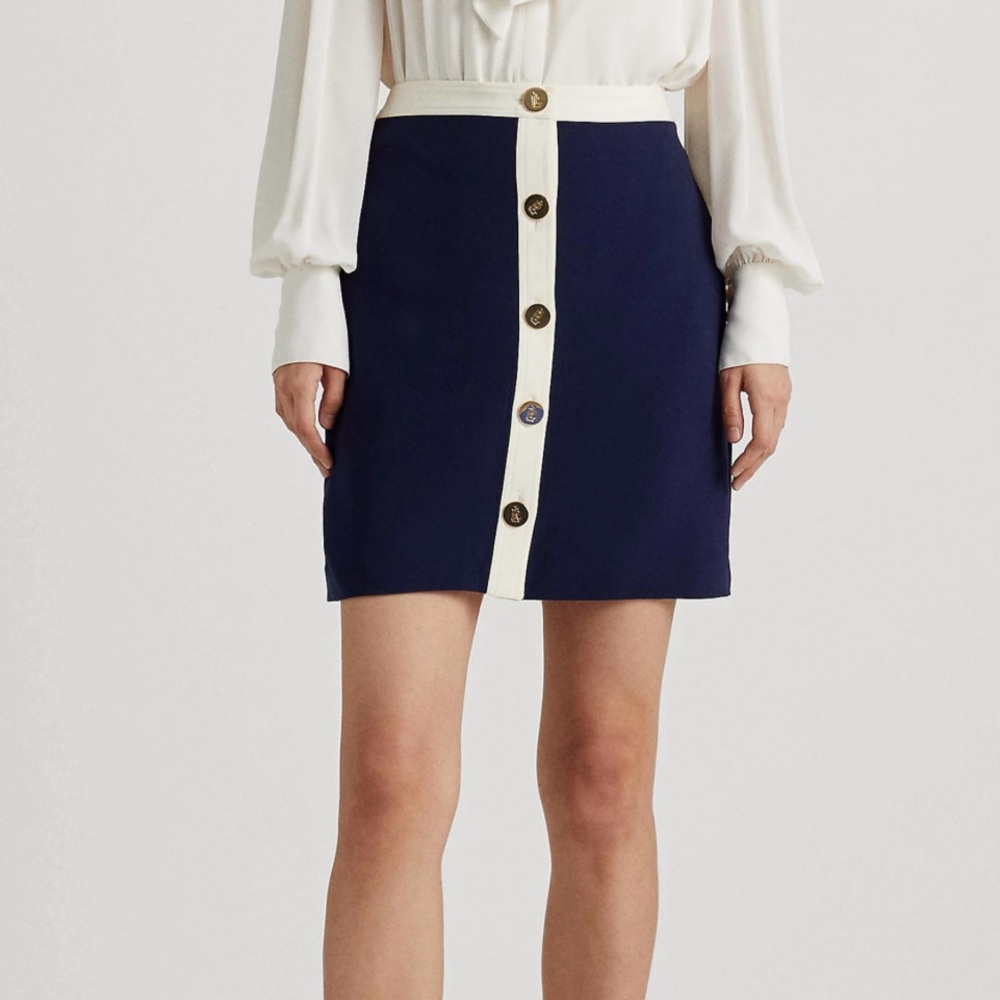 Lauren Ralph Lauren Size 2 Mini Skirt Navy Blue Button-Front